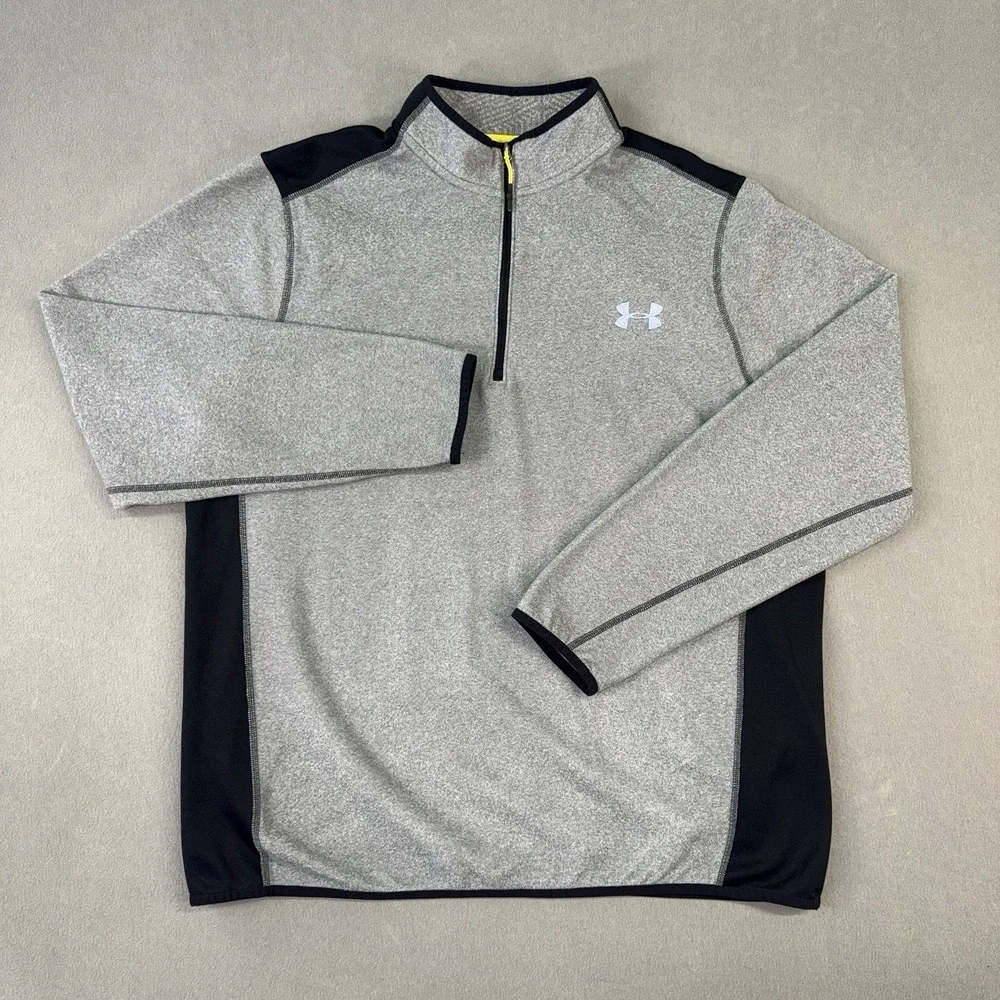 Men's Under Armour ColdGear 1/4 Zip Colorblock Pullover Sweatshirt Gray Size XL